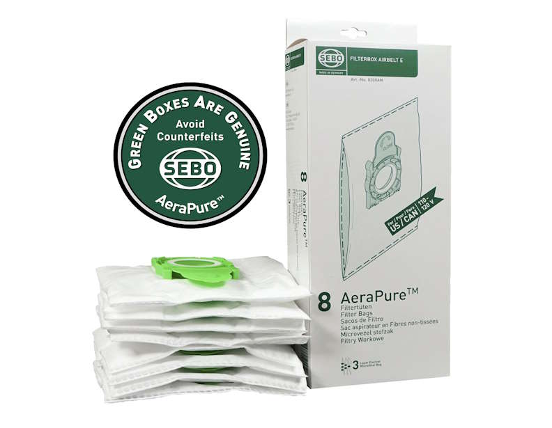 Sebo E3 Model Ultra Filter Bag Box for E Series Vacuum, 8-Pack