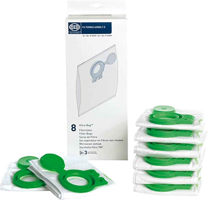 Sebo D4 Model Ultra Filter Bag Box for D Series Vacuum, 8-Pack