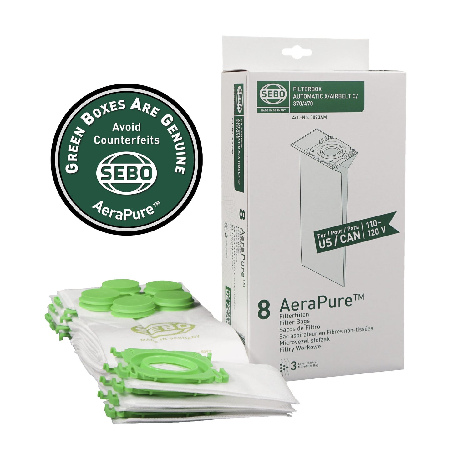 Sebo Automatic X4 Filter Bag Box X, G, C, 300/350, 370 (8 bags) 5093AM