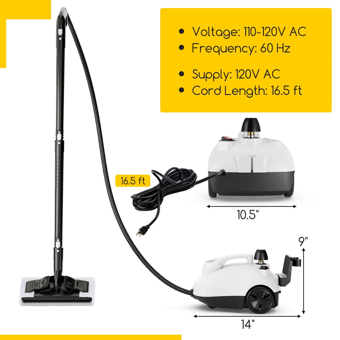 Multipurpose Steam Cleaner 1800W Portable Household Steamer with 61 oz Tank-Gray & White