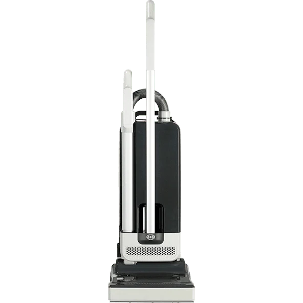 SEBO 300 MECHANICAL upright vacuum with a black canister, white and gray housing, and wide floor-cleaning head.