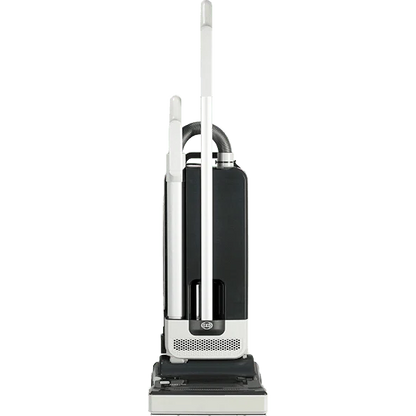SEBO 300 MECHANICAL upright vacuum with a black canister, white and gray housing, and wide floor-cleaning head.